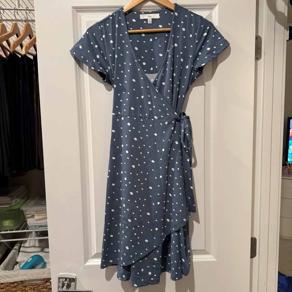 RIPE MATERNITY Liv Maternity Wrap Dress Blue XS - Picture 7 of 13